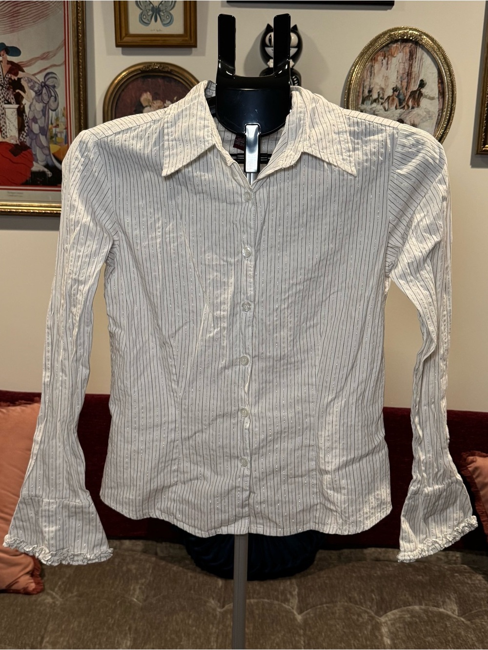 Y2K Angel Kiss Pinstripe Women’s Button Up